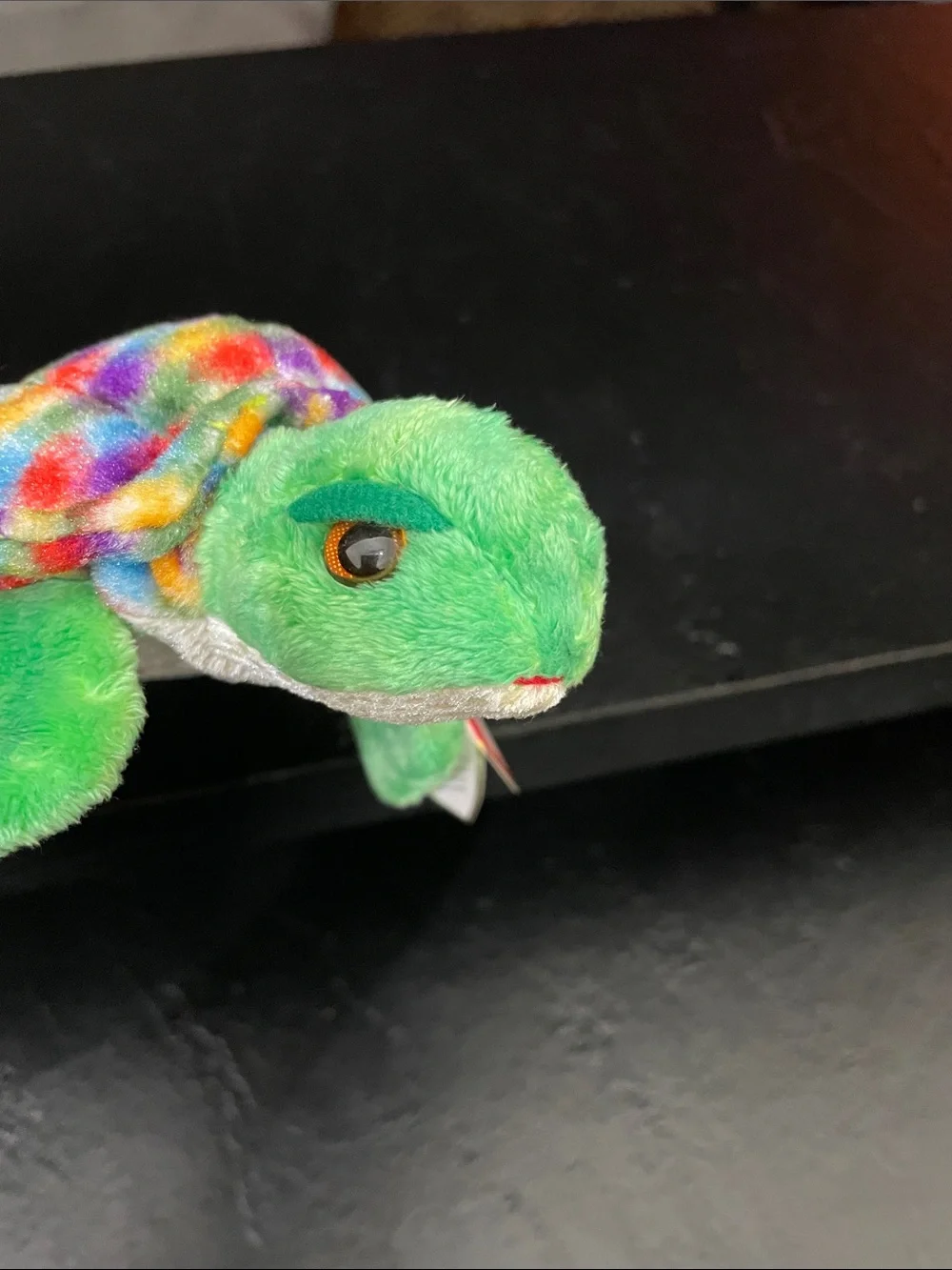 2001 Ty Zoom Multicolor Shell Green Turtle Plush 2002-Tush Tag Clean PE Pellets